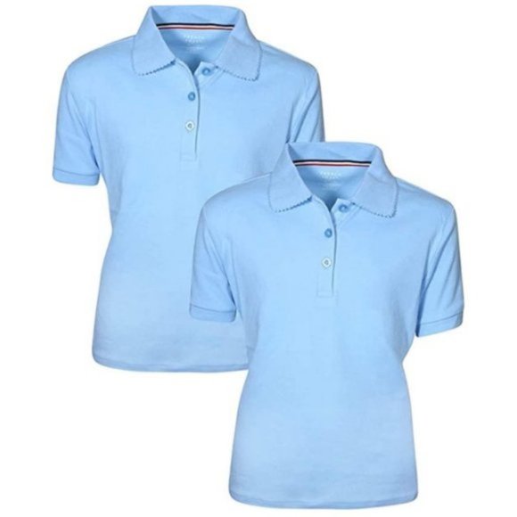 French Toast Girls 2-Pack Short Sleeve Polo Shirt School Uniform, Light Blue, M - Picture 1 of 2